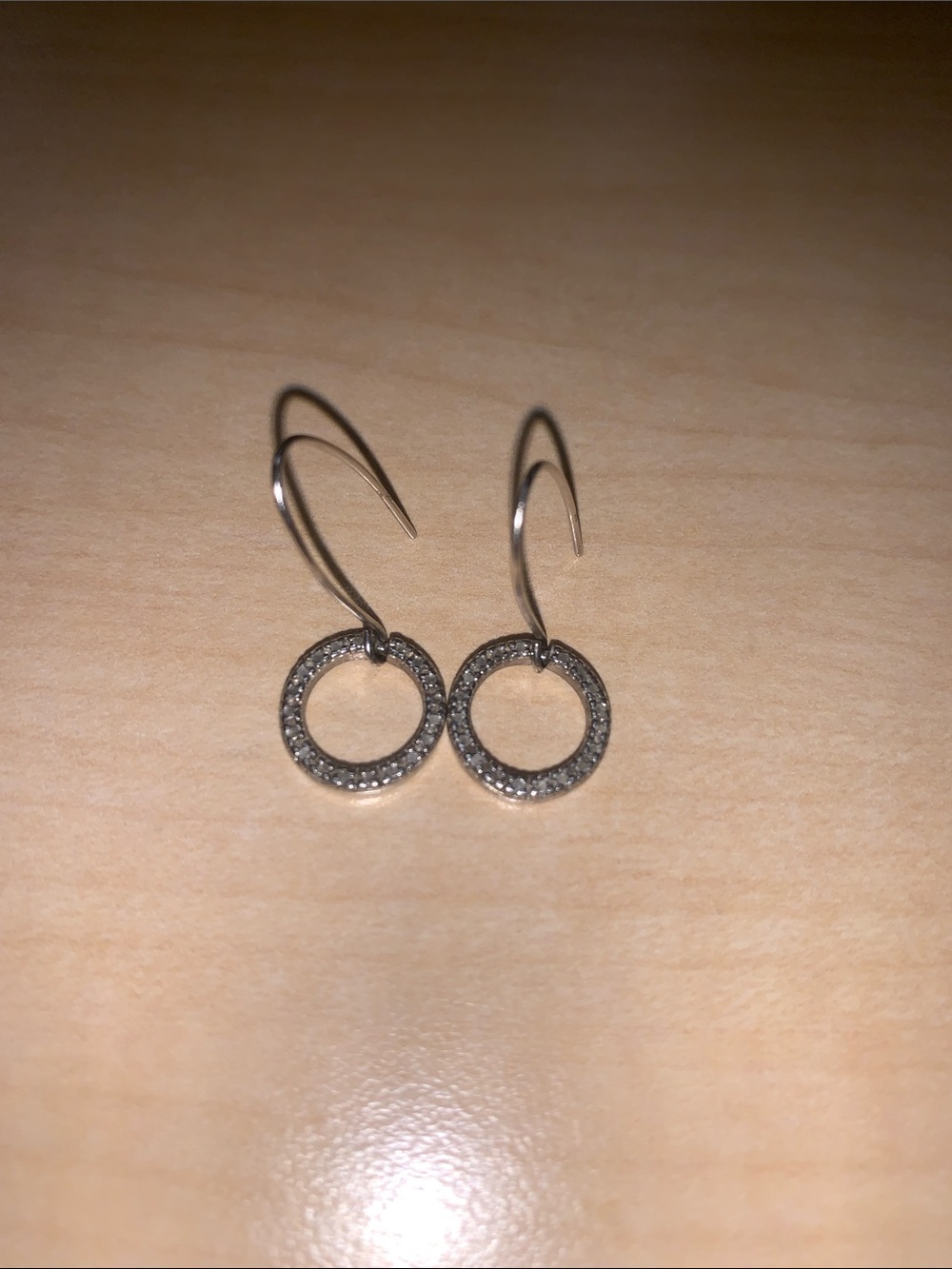 925 Sterling Silver Natural Diamond Circle Shaped Dangle/Drop Earrings